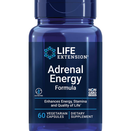 Life Extension Adrenal Energy Formula, Help inhibit the Effects of Stress, holy Basil, cordyceps, bacopa and ashwagandha, Gluten Free, Non-GMO, Vegetarian, 60 Capsules