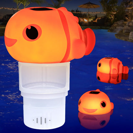 Covfirst Pool Chlorine Floater, Solar Chlorine Floater with Light, Adjustable Release, Large Size Spa Chlorine Tablet Floaters for 3 Inch Tabs, Easy Opening Floating Chlorine Dispenser for Pool, Spa