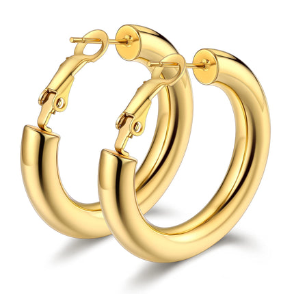 Bestyle 5mm Thick Gold Hoop Earrings Lightweight Chunky Hoop Earrings Hollow Tube Hypoallergenic Trendy Stainless Steel Eearrings for Women 40mm