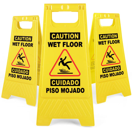 XPCARE 3 Pack 24 IN Caution Wet Floor Sign Bilingual Foldable Safety Sign