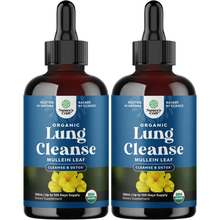 Organic Mullein Drops for Lungs - Lung Detox & Cleanse with Marshmallow Root Extract & Plantain Leaf for Respiratory Lung Health - Mullein Leaf Tincture Drops for Breathing Support - 4 Fl Oz (2 Pack)