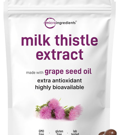 Micro Ingredients Milk Thistle Supplement | 360 Softgels with Grape Seed Oil | Highly Bioavailable Extract | Contains Active Silymarin + Antioxidants