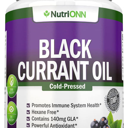 Black Currant Oil - 1000 Mg - 180 Softgels - Cold-Pressed Pure Black Currant Seed Oil - Hexane Free - 140mg GLA Per Serving - Regulates Hormonal Balance - Great For Immune System, Hair and Skin