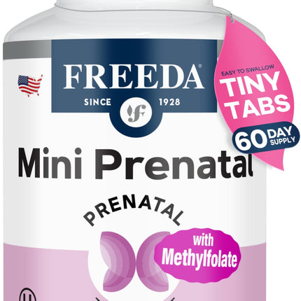 FREEDA Mini Prenatal Vitamin - Kosher Prenatals -Tiny Easy to Swallow Tablets - Prenatal Vitamins with Iron, Prenatal Folic Acid/Folate, Vitamin D - Pre Natal Multivitamin for Pregnant Women (120)
