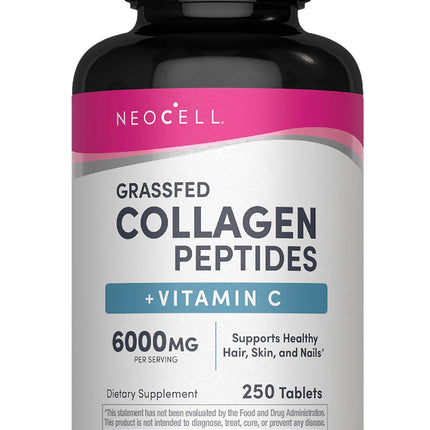 NeoCell Collagen Peptides | 250 Tablets | with Vitamin C | Grassfed Supplement | Hair, Skin, & Nails | for Women and Men