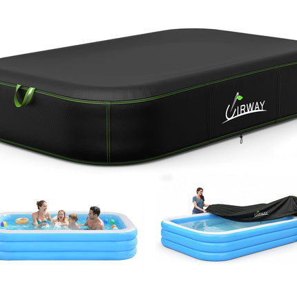 UIRWAY Rectangular Pool Cover 120in x 72in, Inflatable Pool Covers for Above Ground Pools with Elastic Cord - Snug Fit & Easy Set, Outdoor Swimming Pool Cover with 2 Reflective Strip Handles, Black