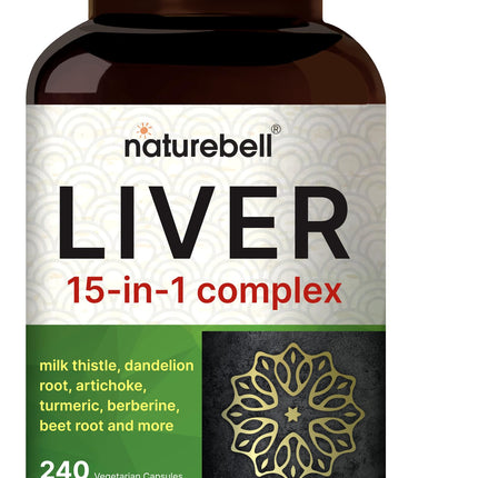 Liver 15-in-1 Complex, 240 Veggie Capsules | Herbal & Mineral Blend - Milk Thistle, Dandelion Root, Artichoke, Black Currant Oil, Turmeric, Chicory, Zinc, Choline, & More | Non-GMO