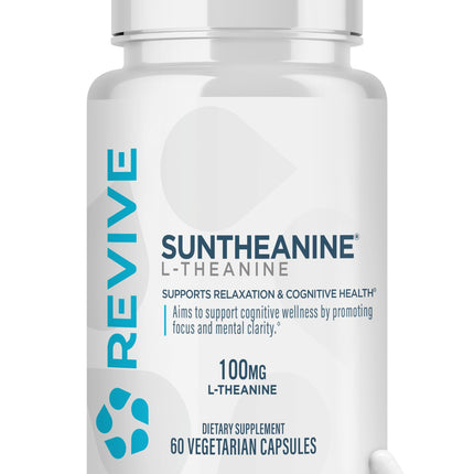 Revive MD Suntheanine L-Theanine Supplement for Men and Women - Supports Fatigue & Brain Function for Calm Mood, Mental Clarity, Focus & Relaxation - Vegan & Gluten-Free (60 Capsules, 60 Servings)