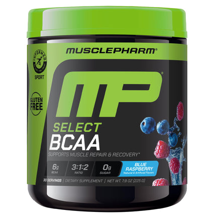 MusclePharm Essentials BCAA Powder, Pre & Post Workout Recovery Drink, Supports Muscle Recovery & Energy Production, Essential Amino Acids Supplement, 30 Servings, Blue Raspberry Flavor