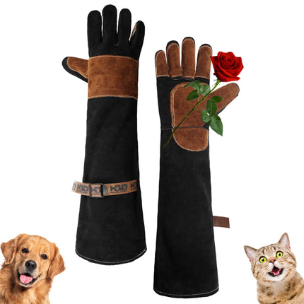 HANDLANDY Animal Handling Gloves, 24 Inches Bite-Proof, Scratch-Resistant, Pet Gloves for Dogs, Cats, Falconry, Gardening (Black Brown)