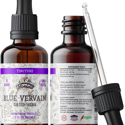 Blue Vervain Herb Organic Extract – Organic Blue Vervain Herb – Natural Vervain Supplement for Men & Women – Made in USA - 2 oz