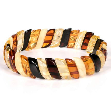 AMBERAGE Baltic Amber Stretch Bracelet for Women - Genuine Handmade Jewelry with Polished Multi-Colored Amber Beads - Elegant Elastic Bracelet Gift from Lithuania with Certificate of Authenticity