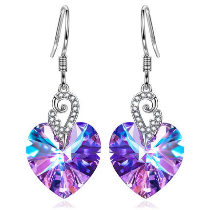 Kate Lynn Angel Wings 925 Sterling Silver Heart Dangle Earrings for Women