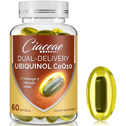 Ubiquinol CoQ10 600 MG Softgels with Omega-3 & Shilajit & PQQ, Advanced Dual-Delivery Coenzyme-Q10, Active CoQ10 Ubiquinol Supplement for Fertility, Antioxidant, Heart, Brain & Energy, 60 Servings