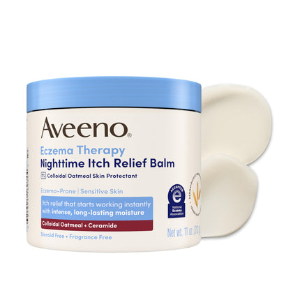 Aveeno Eczema Therapy Nighttime Itch Relief Body Balm, Colloidal Oatmeal Eczema Cream for Itchy Skin Relief, Moisturizing Balm for Sensitive, Eczema-Prone Skin, Steroid- & Fragrance-Free, 11 Oz