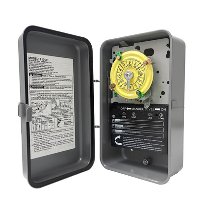 T104R Mechanical Timer Switch, 208–277 VAC 40 Amp,Pool Pump Switch, 24 Hour 12 ON/Off for Pump, Heavy Duty Pool Timers Outdoor, Timer for Pump Lights HVAC Systems, 5 Years Warranty