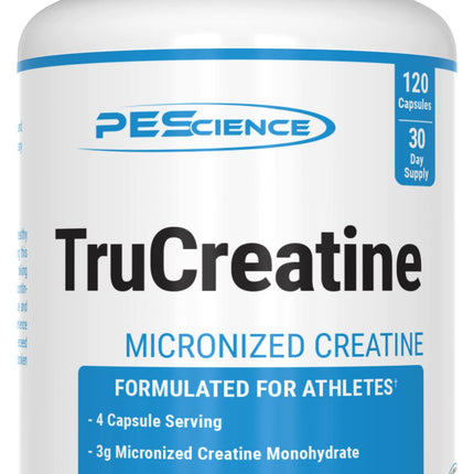 PEScience TruCreatine Creatine Pills, Easy-to-Take Creapure Creatine Capsules, Monohydrate, for Men & Women, Supports Muscle Growth, Strength & Recovery, Cognition, 3g Per Serving, 120 Capsules