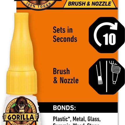 Gorilla Super Glue, Brush and Nozzle Two-Way Applicator, Clear, 12 g