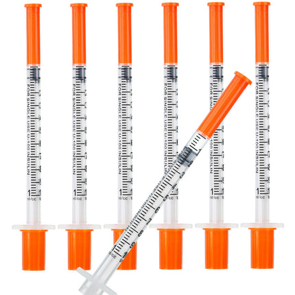1ml Syringes 31G x 1/4" 6mm Disposable Lab Syringe with Caps, 100 Pack