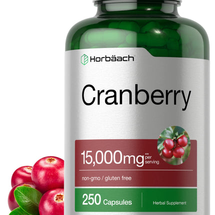Horbäach Cranberry Pills + Vitamin C | 250 Capsules | Non-GMO and Gluten Free Supplement from Concentrate Extract