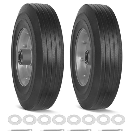 phepetroll 10" x 2.5" Flat Free Solid Rubber Tires 10 Inch Hand Truck Solid Wheels Replacement with 5/8" Axles, 8 Spacers 4 Pins for Hand Trucks, Wheelbarrows, Dolly Trolleies, 2 Packs
