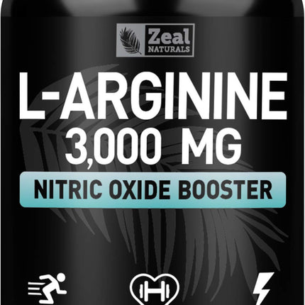 Zeal Naturals L-Arginine Supplement - 3000mg, 150 Tablets | Nitric Oxide Booster | L Arginine Supplement for Men & Women | Support Energy, Circulation, Muscle Growth