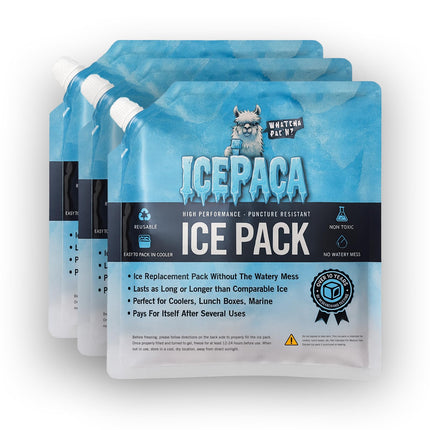 Icepaca Ice Pack for Coolers, (3 Pack) High Performance, Reusable Long-Lasting Cold Pack for Lunch Boxes, Camping, Travel & Marine Use – Non-Toxic, Leakproof, No Watery Mess, Small Size (10"X10")
