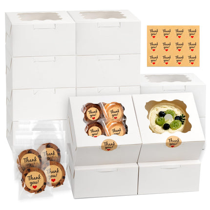 ZYFOTZUN 12 Pcs Cookie Boxes with Window, 6x6x3 inches, for Dessert Pastry