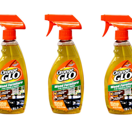 Orange Glo Wood Furniture 2-in-1 Clean & Polish Spray, Fresh Orange Scent, Real Valencia Orange Oil, 16 fl oz (Pack of 3)