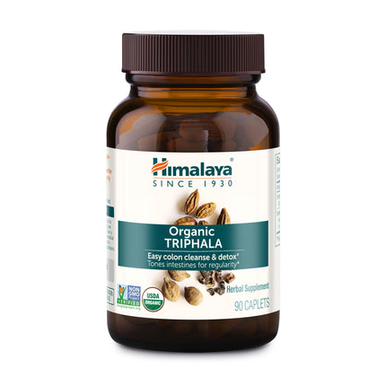 Himalaya Organic Triphala, 90 Day Supply - Digestive Health Supplement for Colon Cleanse & Occasional Bloating and Constipation Relief - USDA Organic, Vegan, Non-GMO, Gluten Free, 688 mg, 90 Caplets