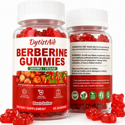 Berberine Gummies 2000mg (Berberine HCl) with Chromium 200mcg, High Potency Berberine HCl Supplement for Immune Support, ALA, Cinnamon & Turmeric, Sugar Free, Vegan, Peach Flavor, 120 Count