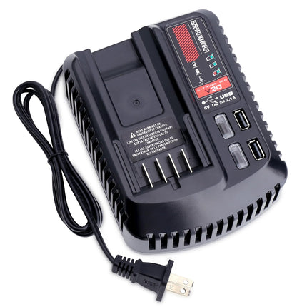 V20 Battery Fast Charger CMCB104 Replacement for Craftsman V20 20V max Lithium Battery Charger for CMCB201 CMCB202 CMCB204 CMCB205 CMCB206, with 2 USB Ports