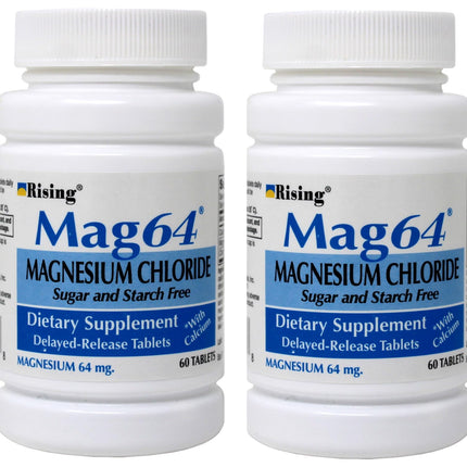 Rising Mag64 Magnesium Chloride Dietary Supplement Delayed-Release Tablets 64 mg, 60 Tablets (Pack of 2)