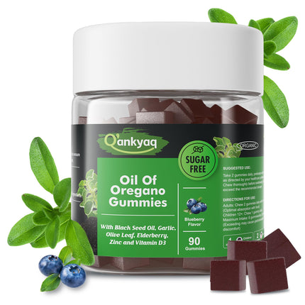 Oregano Oil with Black Seed Oil Organic Gummies for Kids and Adults | 6-in-1 Oregano Oil Supplement | Carvacrol + Thymoquinone | Immune Support with Garlic, Elderberry | Sugar-Free, 180 Chewable