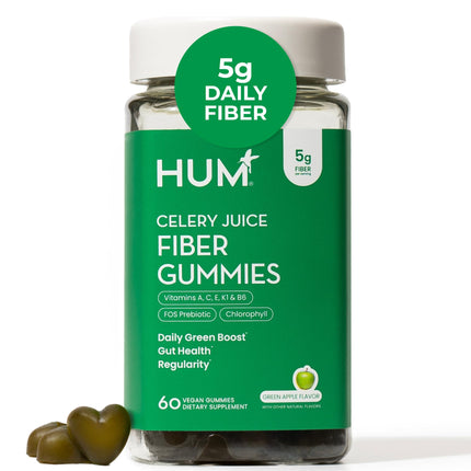 HUM Celery Juice Fiber Gummies for Adults, First Prebiotic Celery Juice Gummy, Gluten Free Fiber Supplement Supports Detoxification, Gut Health, Greens Gummies, Chlorophyll & Prebiotic Fiber, 60 Count
