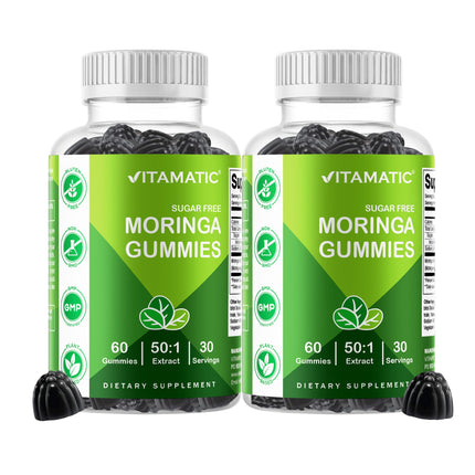Vitamatic 2 Packs Moringa Gummies – Sugar-Free Botanical Extract – Green Superfood Supplement – Vegan, Pectin-Based, Non-GMO – Plant-Based Gummies – 60 Count