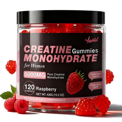 Asumtal Creatine Gummies for Women 5000 MG, Creatine for Women, Creatine Monohydrate Supplement for Muscle Growth, Strength & Energy Support, Sugar Free Pre Workout Gummies 120 Count Raspberry Flavor