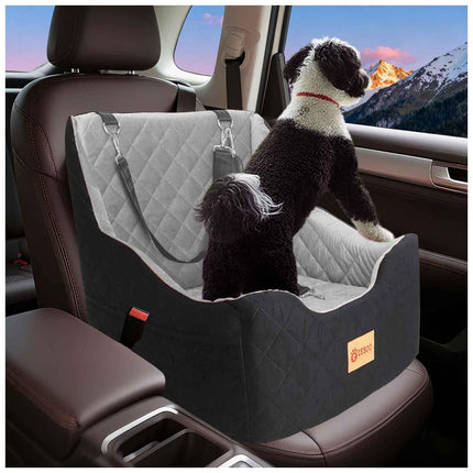 Dog Car Seat for Small/Medium Dogs Under 40lbs, Dog Booster Car Seats Memory Foam and Velvet, Detachable and Washable Pet Booster Carseats with Clip-On Satebelt and Storage Bag.(Black/Gray)