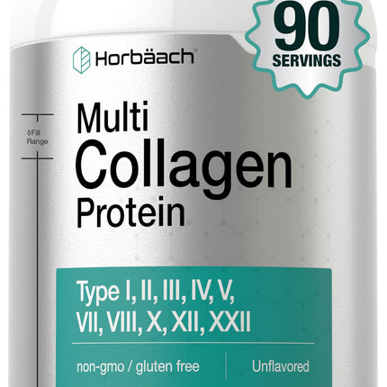 Horbaach Multi Collagen Protein Powder 32 oz | Types I, II, III, IV, V, VII, VIII, X, XII, and XXII | Grassfed Collagen Peptides | Keto & Paleo Friendly | Unflavored & Gluten Free