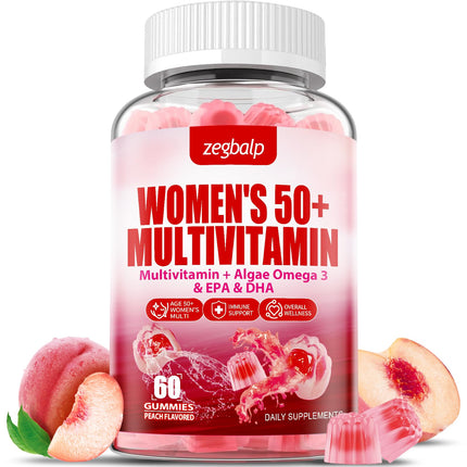 ZEGBALP Sugar-Free Womens Multivitamin 50 Plus Gummies with Calcium, Magnesium, Zinc, Vitamin A, C, D3, E, K2, B Complex, Folate, Biotin - Multi Vitamins & Minerals for Skin, Energy, Immune Support