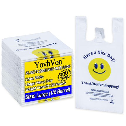 YovhVon 0.8Mil(20 Microns), 300 Count, Plastic Bags with Handles, T-Shirt bags, Thank You bags, Shopping Bag, Grocery Bag, |for Store, Carry, Pack|, White, 1/6 Barrel, Large 11"x6"x21", Heavy Duty