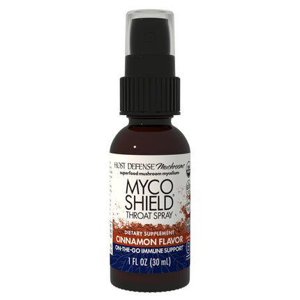 Host Defense MycoShield Throat Spray - Immune Health Support - Dietary Mushroom Supplement with Chaga, Reishi, Turkey Tail & More - On-the-Go Immune Support - Cinnamon Flavor, 1 fl oz (71 Servings)
