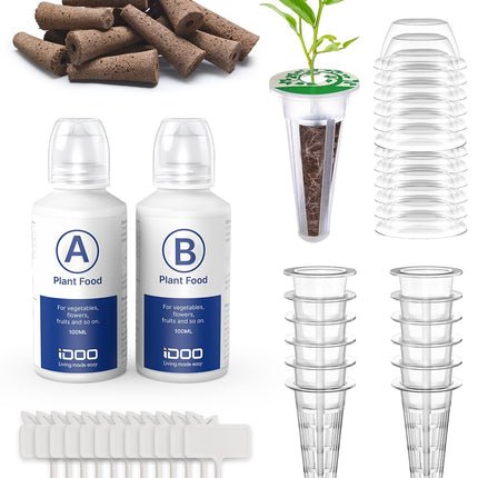 iDOO Seed Pods kit for Hydroponics System, with 12 Growth Sponges, 12 Grow Baskets, 12 Pod Labels, 12 Grow Domes, 2 Plant Food, Compatible with All Brands of Hydroponics Supplies