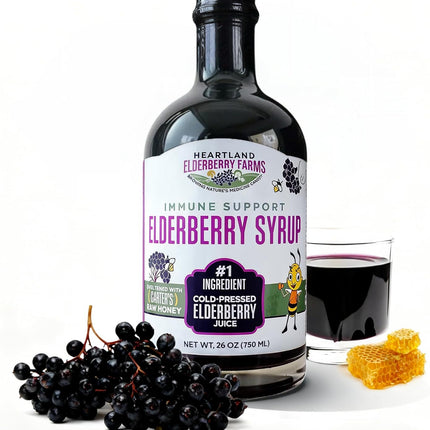 Heartland Organic Elderberry Syrup - Cold Pressed Elderberry Juice, Zero Water Added - Immune Support for Kids & Adults - Made with Raw Honey, Ginger, Cinnamon & Star Anise - 26 fl oz (750 ml)