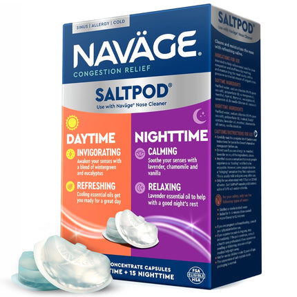 Navage® Salt Pods Refills Daytime & Nighttime 3 30-Packs (45 Each Variety) - Morning & Night Congestion Relief, Designed for the Nose Cleaner, Sinus Rinse for Better Breathing Around The Clock