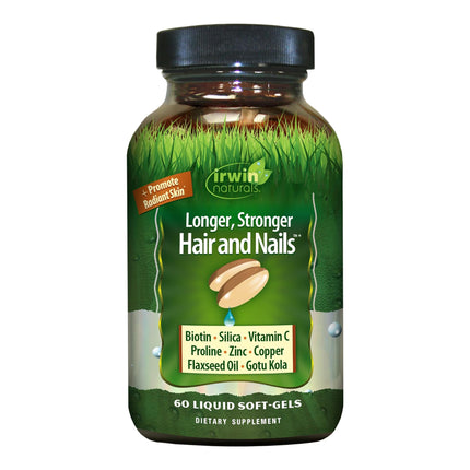 Irwin Naturals Longer, Stronger Hair and Nails - Promotes Vibrant Shine Texture & Strength - 60 Liquid Softgels