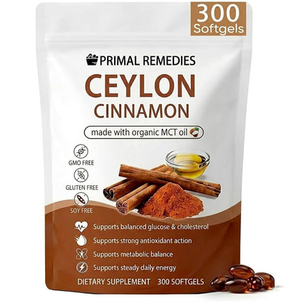 KittySupps Primal Remedies Ceylon Cinnamon Capsules with MCT Oil, True Cinnamon Supplement, Non-GMO Ingredients, Gluten & Soy Free, Vegan Friendly, 300 Capsules