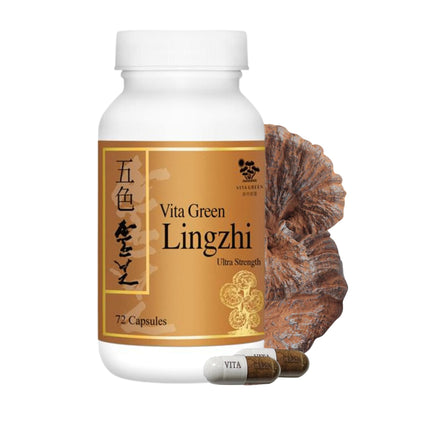 Vita Green Lingzhi Mushroom Supplement (五色靈芝) – Pure Reishi with Natural Antioxidants for Wellness, Energy, and Immune Support for Men & Women – 72 Capsules