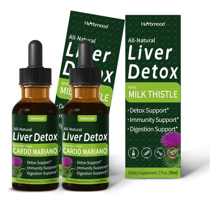 Herbmood Milk Thistle Liver Detox Drops, Liver Support Supplement w/Artichoke & Dandelion Extract for Liver Cleanse & Repair, Cardo Mariano y Diente de León para el Hígado Graso. 4oz