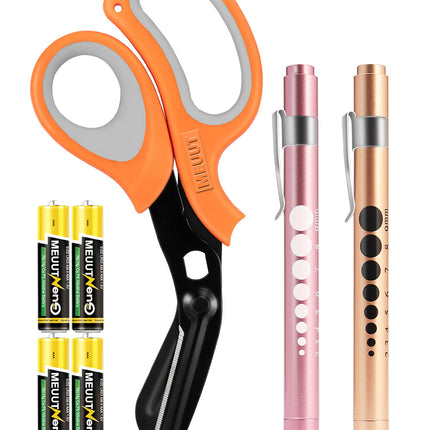 MEUUT 3 Pack Medical Scissors with Pen Lights and 4 AAA Batteries for Nurse